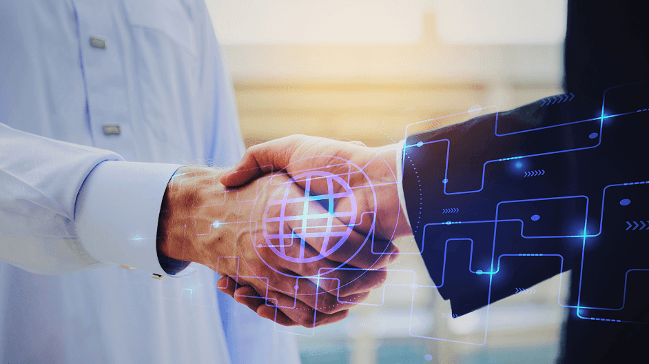 Digital handshake representing RAK ICC partnership